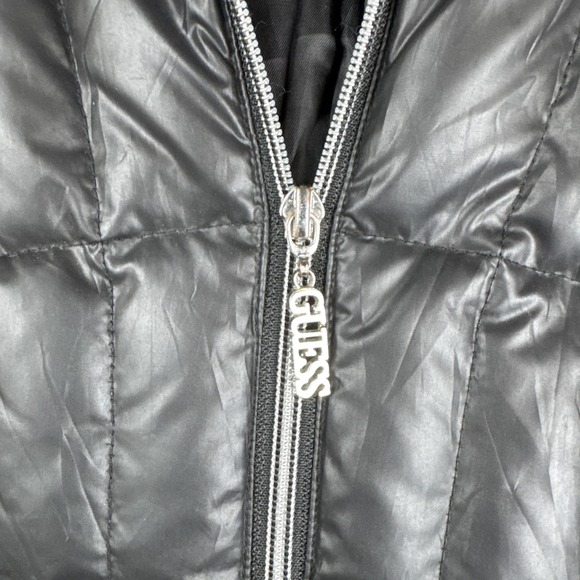 GUESS Los Angeles Puffer Women Doen Coat Jacket S Black Quilted Mid-Length Zip - Picture 5 of 11